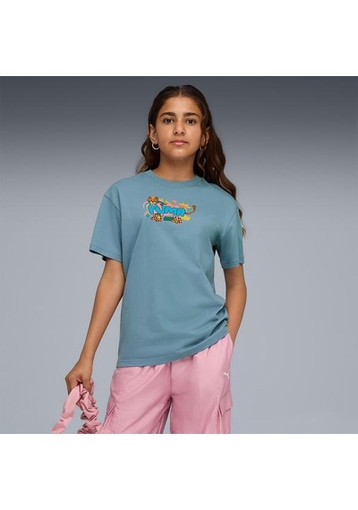 Puma Graphic Leopard Kız Çocuk Mavi Tişört