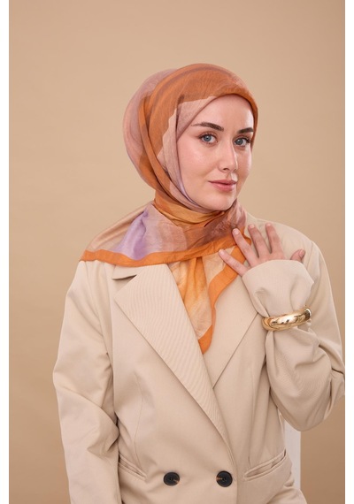 Silk Home Olinda İpek Eşarp 47005-17 Koyu Turuncu, Vizon, Lila, Kiremit