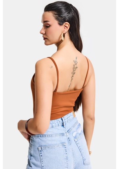 Kadın Camel S6-55 Askılı Aksesuar Detaylı Çıtçıtlı Body Kiremit