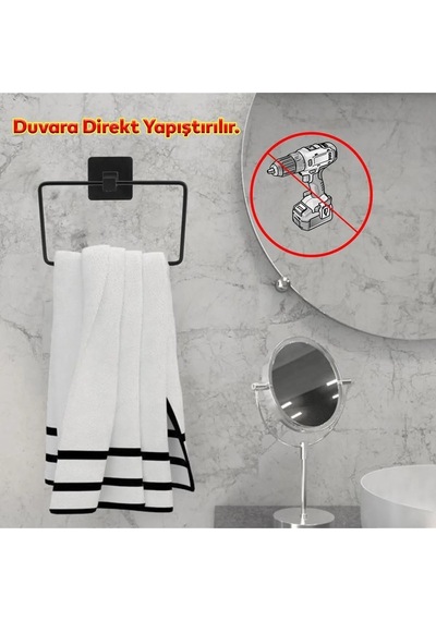 Havluluk Bornoz Askısı Tutacağı Yapışkanlı Banyo Asacağı Asma Aparatı Metal Siyah Askılık Askılığı. Diğer