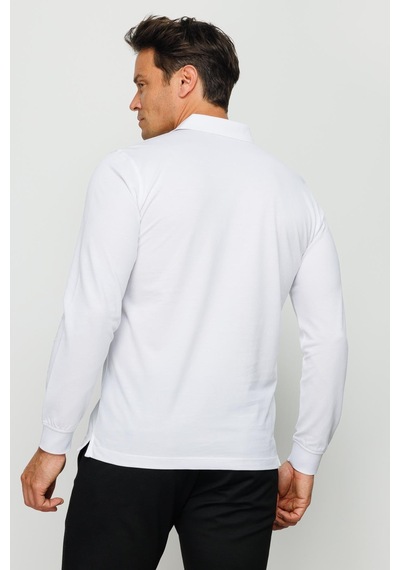 Desen Triko Erkek Polo Yaka Uzun Kollu Sweatshirt Beyaz Beyaz