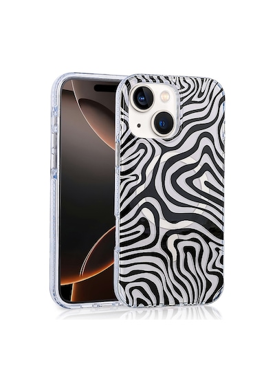 Apple Uyumlu iPhone 15 Kılıf M-safe Şarj Özellikli Zore Jago Kapak Siyah-Beyaz