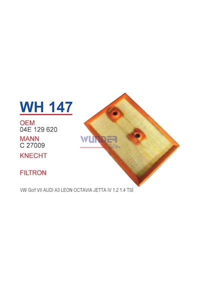 Wunder Wh147 Hava Filtresi - Vw Golf Vii-A3-Leon-Octavia-Jetta Iv 540129407