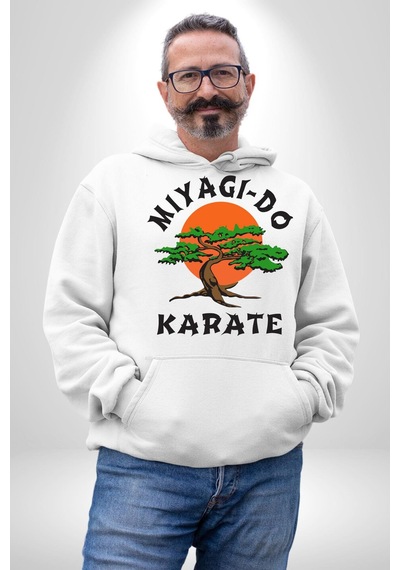 Miyagi-do Karete Çocuk Logo Dizi Bonzai Ağaç Kadın Erkek Beyaz Kapüşonlu Sweatshirt Hoodie Beyaz