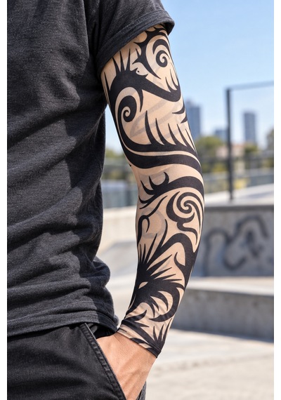 20 Adet Giyilebilir Kol Dövmesi Çorap 3d Baskılı Likralı Kumaş, Kol Ve Bacak İçin Geçici Dövme Tattoo Sleeve Tattoo Socks Model 15