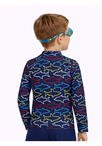 Denokids Uv Korumalı Köpekbalığı Erkek Çocuk Mayo T-shirt Renkli