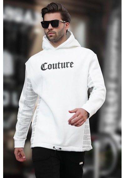 Madmext Ekru Kapüşonlu Baskılı Erkek Sweatshirt 7090 Ekru
