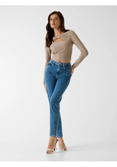 Guess Uzun Kollu Milena Önü Fiyonklu Kadın Bej Top W6rp11kaql2-a10l Bej