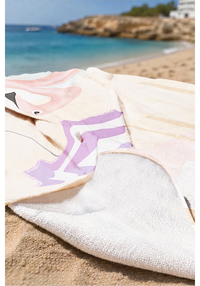 Flamingo Tropikal Palmiyeli Çocuk Plaj Havlusu - Pastel Pembe Modern Hızlı Kuruyan Mikrofiber Havlu Çok Renkli