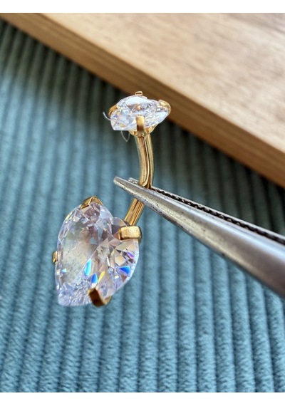 %100 316 L Cerrahi Çelik Büyük Kalp Modeli Çelik Göbek Piercingi 10 Mm Altın