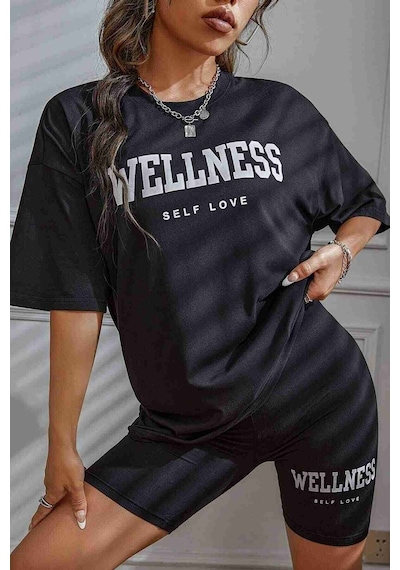 Merry See Wellness Baskılı Soft Kısa Kollu Şortlu Alt Üst Takımı Siyah 001