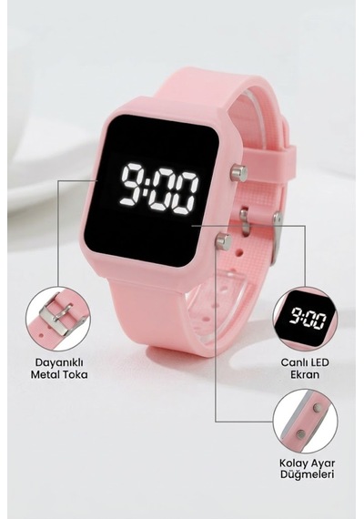 Dijital Led Çocuk Saati Çocuk Saati Akıllı Saat Değil Pembe - 522216596 Beyaz