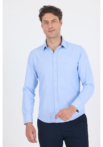 İmza Mavi Sert Yaka Düz Classic Pamuklu Slim Fit Gömlek 1004250214 Mavi