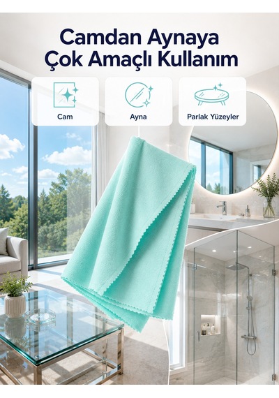 40x60 Mikrofiber Cam, Ayna Ve Duşakabin Temizlik Bezi İz Ve Tüy Bırakmayan Çok Renkli