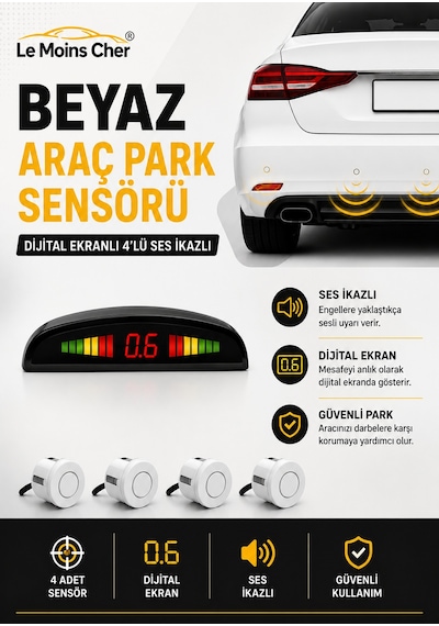 Hyundai Accent Blue Prime Beyaz Araç Park Sensörü Dijital Ekranlı 4'lü Ses İkazlı