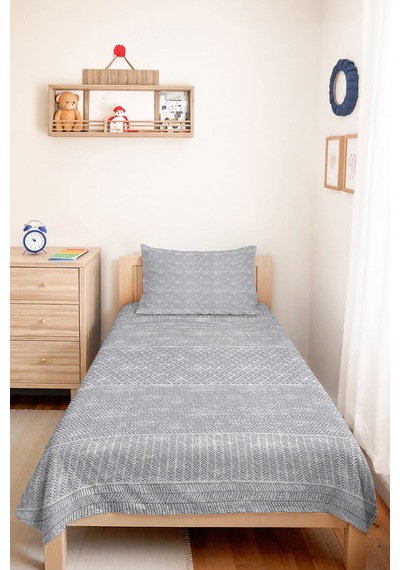 Gri Geometrik Modern Tek Kişilik Pike Takımı - Antrasit Zigzag Minimal 160x220 Cm Yatak Örtüsü Kırsal Sazlık Eşiği