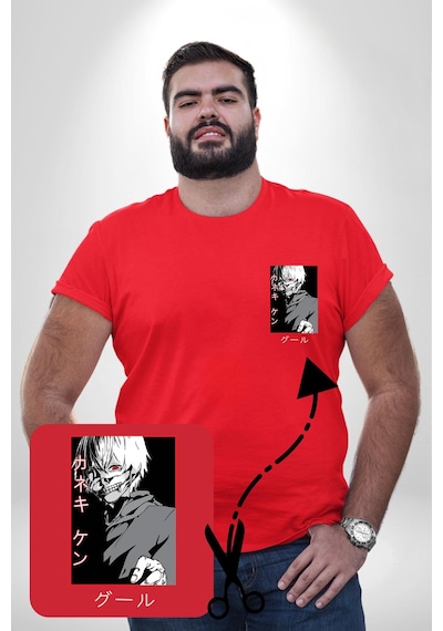 Angemiel Kaneki Ken Kuma Japon Anime Şeytan Kırmızı Büyük Beden Kadın Basic Minimal Baskılı Tişört Kırmızı