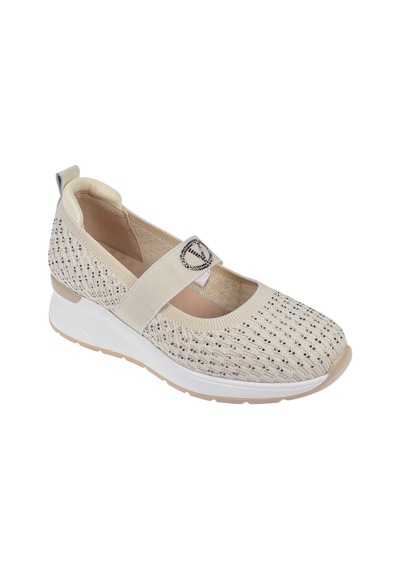 Guja Taşlı Üzeri Lastikli Triko Kadın Spor Ayakkabı Sneaker Gj-26y3052 Bej