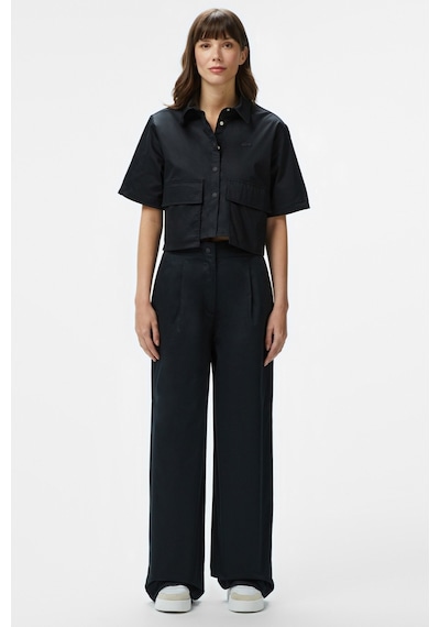 Lacoste Womens Regular Fit Black Shirt Standart Kesim Yarım Kollu Çıtçıt Düğmeli Kadın Gömlek Siyah