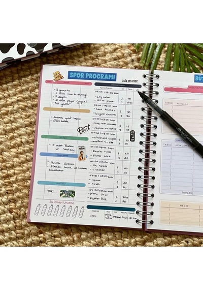 Van Gogh Badem Çiçeği Tasarımlı Sticker'lı Tarihsiz Ajanda Haftalık Planlayıcı Akademik Ajanda Çok Renkli