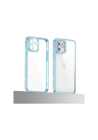 Apple Uyumlu iPhone 11 Uyumlu Kamera Korumalı Taşlı Zore Mina Kılıf-mavi Mavi -