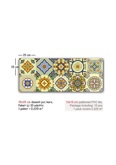 Tink Kendinden Yapışkanlı Sarı Tile Desenli Pvc Karo Kaplama 15x15 Cm 10'lu Paket
