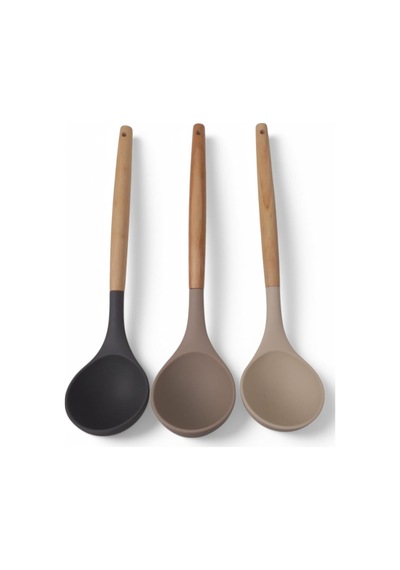 Deconox Bambu Saplı Silikon Kepçe, Bambu Uzun Silikon Çorba Ve Sos Kepçesi 27cm 3 Renk Seçenekli Taba