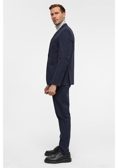 Süvari Lacivert Slim Desenli Mono Yaka 6 Drop Takım Elbise Lacivert