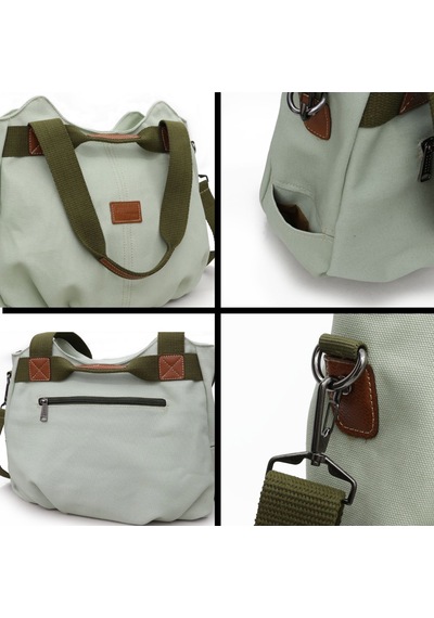Cappadocia Vintage 3212 Demeter Kadın Mint Yeşili Omuz El Günlük Tote Cepli %100 Pamuk Kanvas Çapraz Çanta
