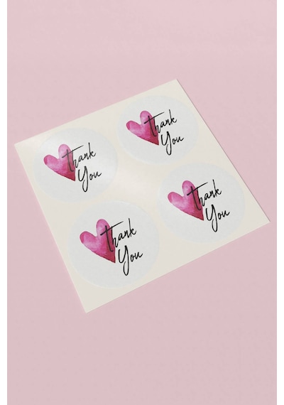 90 Adet Thank You Teşekkür Etiketi Pembe Kalpli 3x3cm St2045 Çok Renkli