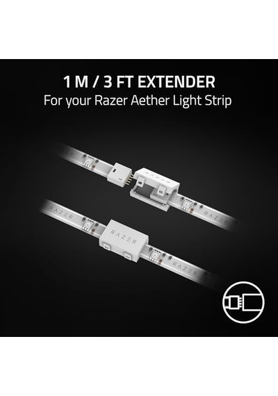 Razer Aether Light Strip Extender - Rgb Led Işık Şeridi Uzatma 1m / 3ft Genişletici, 8 Genişleticiye Kadar Bağlayın, Esnek Tasarım Beyaz .