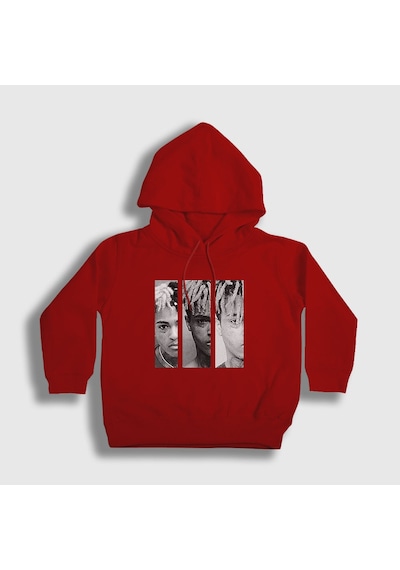 Presmono Unisex Çocuk Three Xxxtentacion Kapüşonlu Sweatshirt Kırmızı