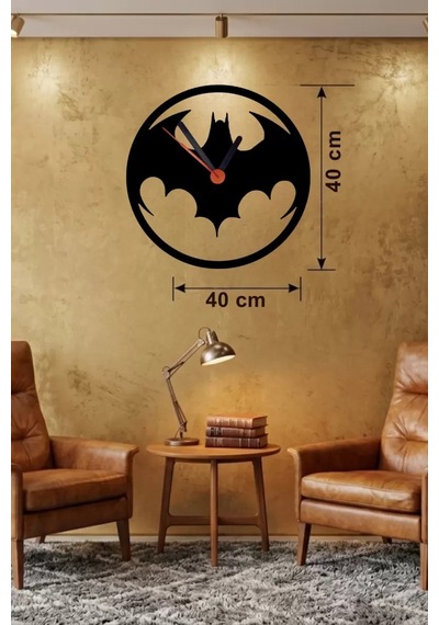 Büro Ev Ofis Dekoru İçin 40cm Ahşap Laser Kesim Yarasa Adam Logo Tema Duvar Saati Diğer