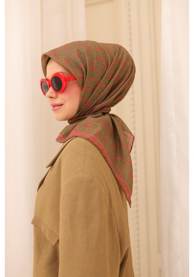 Silk Home Soft Eşarp 73077-24 Mercan, Yeşil, Haki ,taş