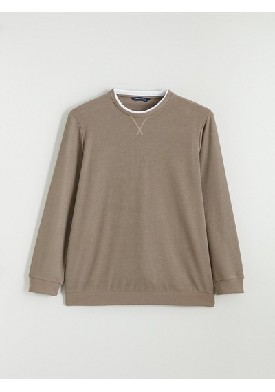 Lcwaıkıkı Classic Kahverengi Büyük Beden Bisiklet Yaka Erkek Sweatshirt