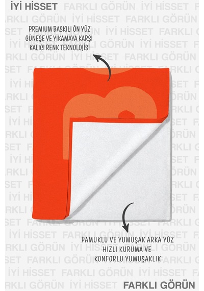 Turuncu Yazılı Modern Plaj Havlusu - Minimalist Typografi Hızlı Kuruyan Mikrofiber Havlu Dumanlı Kumul