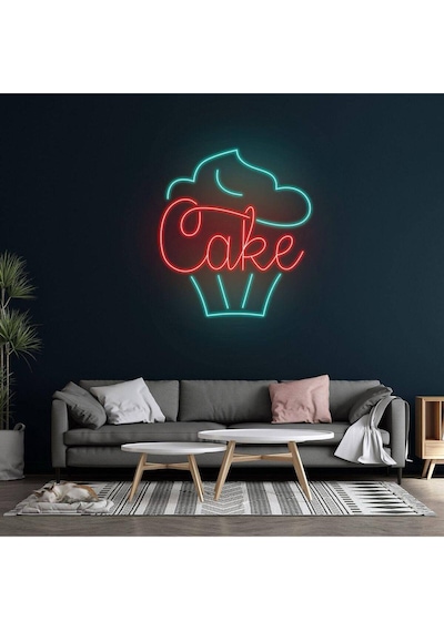 Cake Yazılı Ve Kek Figürlü Neon Tabela Kırmızı