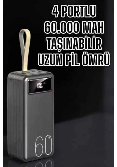 Hubrendy Tekno Powerbank 60.000 Mah Hızlı Şarj 4 Çıkışlı Uzun Şarj Süreli Dijital Göstergeli Diğer 00922229