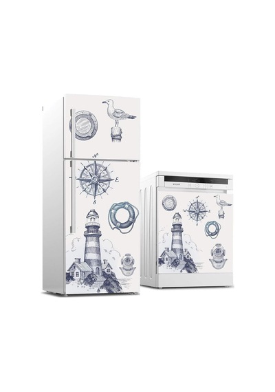 Buzdolabı Ve Bulaşık Makinası Beyaz Eşya Sticker Kaplama Deniz Feneri Pusula Diğer
