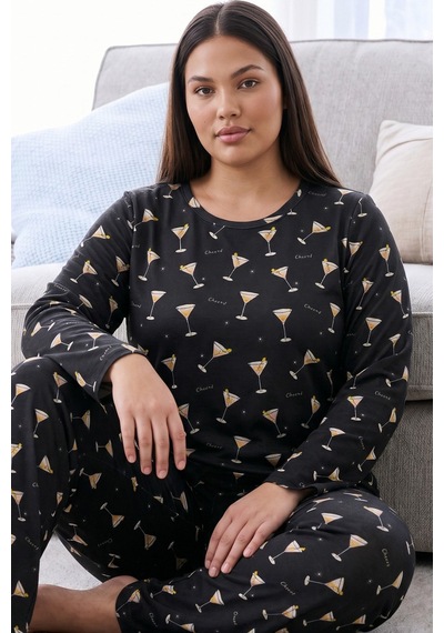 Siyah İnci Desenli Termal Kumaşlı Ultra Soft Yumuşak Büyük Beden Battal Boy Örme Pijama Takımı 26226710 Antrasit