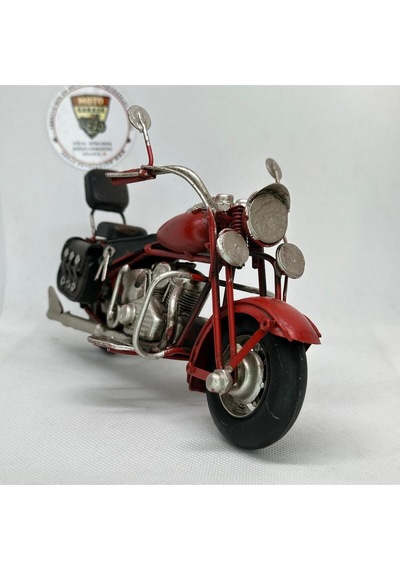 El Yapımı Kırmızı Chopper/cruiser Metal Motosiklet Biblosu Siyah Yan Çantalı & Sissy Barlı