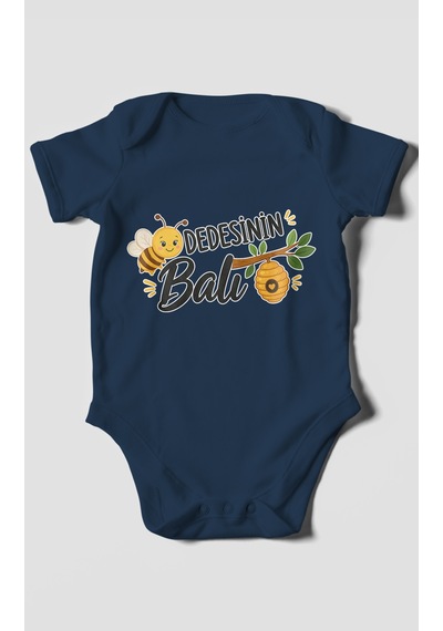 Morivokids Dedesinin Balı Kısa Kollu Bebek Body %100 Pamuk Lacivert