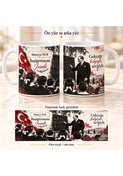 İsme Özel Başöğretmenin İzinde Arşiv Kolajı Öğretmenler Günü Kupası Beyaz