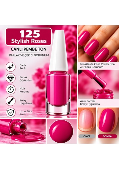 Nail Enamel Oje-125 Gül Pembe - 9043220542678 125 Stylish Roses