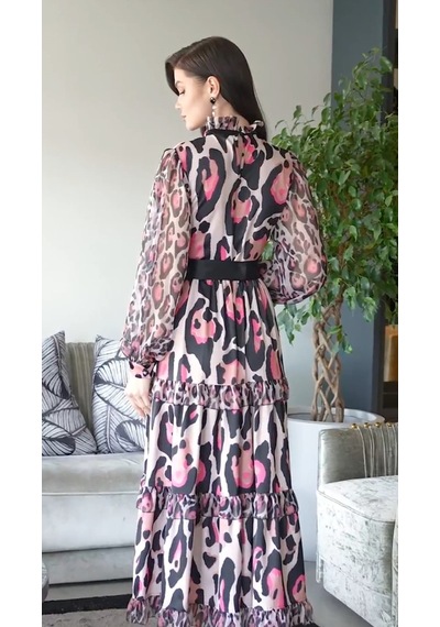 Serpil Exclusive Kadın Leopar Desenli Şifon Elbise Uzun Kollu, Yüksek Yaka, Kuşaklı Bel Detaylı, Modern Kalıp Siyah-bej Serpil Exclusive Kadın Leopar Desenli Şifon Elbise Uzun Kollu, Yüksek Yaka, Kuşaklı Bel Detaylı, Modern Kalıp Siyah-bej