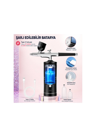 Airbrush Boya Tabancası Seti Kompresörlü Tırnak Sanatı, Hobi Boyama, Pasta Süs, Nemlendirici Sprey - 929906542