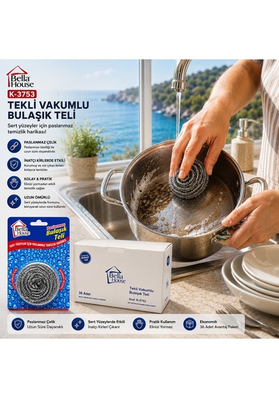 36 Adet Vakumlu Bulaşık Teli Tekli Paslanmaz 15gr 5332