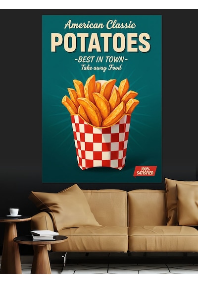 Patates Kızartması Retro Poster Dekoratif Kanvas - Mdf Ahşap Tablo