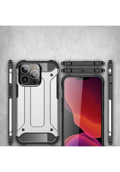 Apple Uyumlu iPhone 13 Pro Max Kılıf Armor Hybrid Zırh Silikon Siyah -