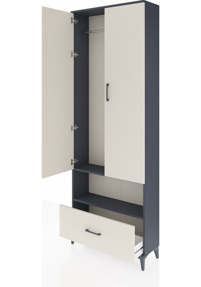 Arges Dolap 2 Raflı Tek Çekmeceli Tek Askılı 88x30x243 Antrasit-aytaşı Antrasit
